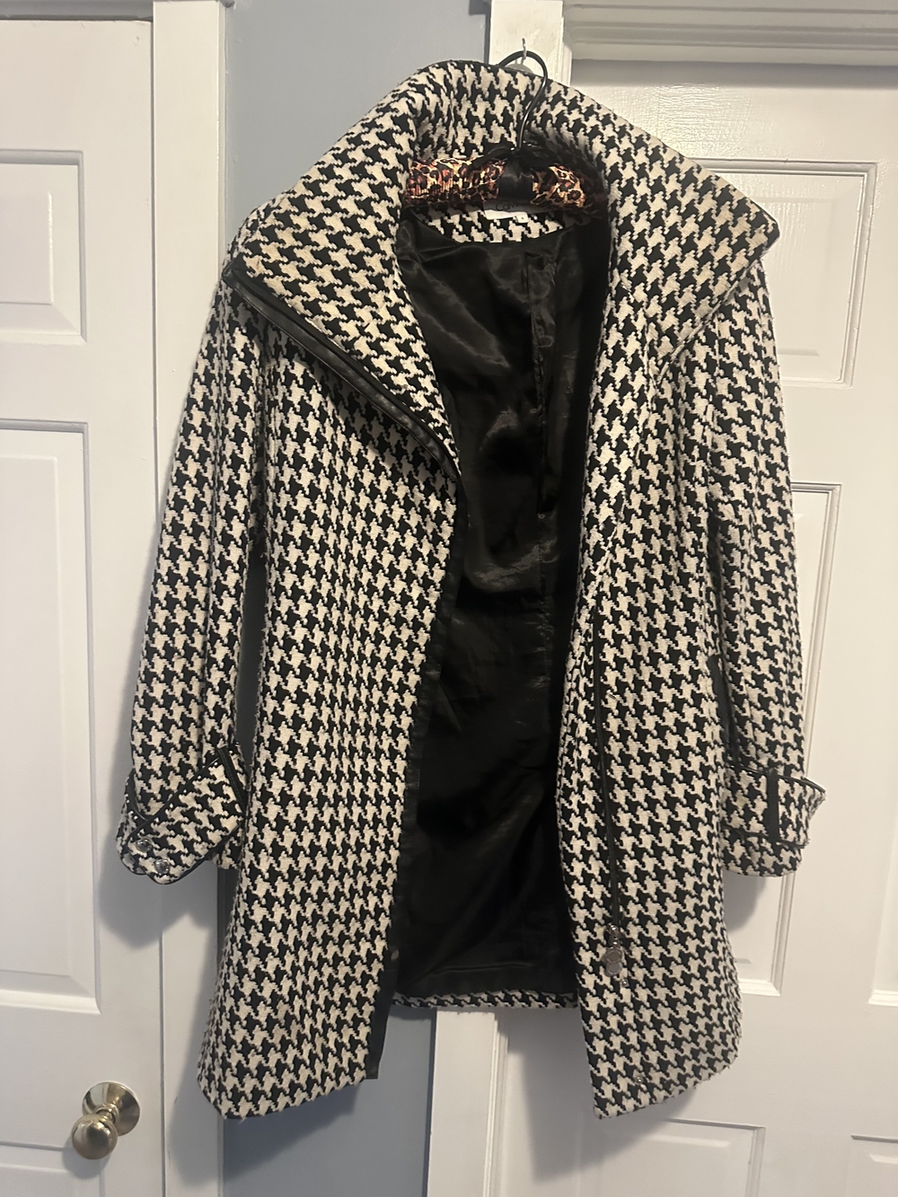 Calvin Klein Houndstooth Wool-Blend Coat - Black & White